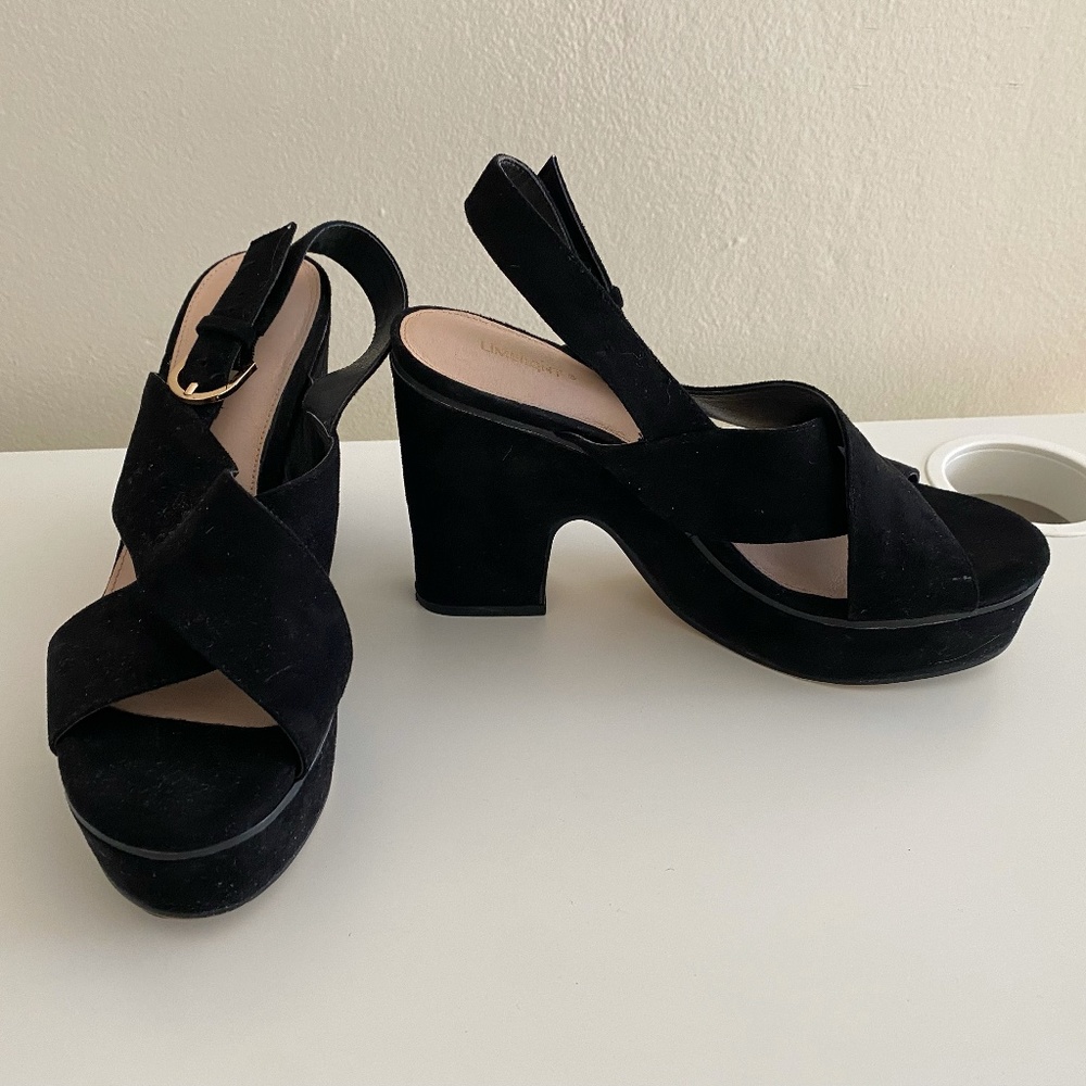 Limelight | Black Faux Suede 5" Block Heel Open Toe | Womens Size 9.5